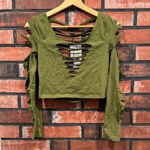 OLIVE NEW SKIN SHREDDED CROP TOP